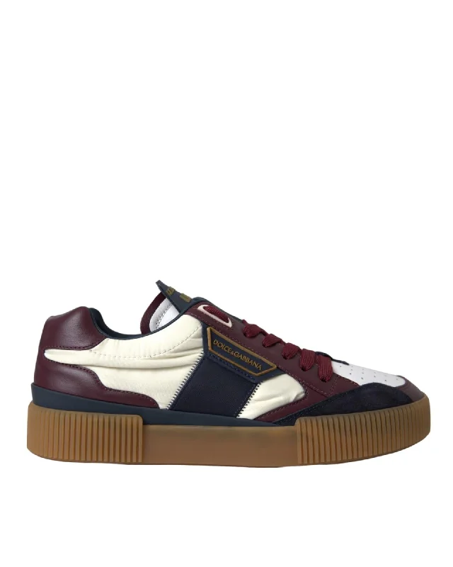 Dolce & Gabbana  Portofino Leather and Suede Sneakers in Burgundy