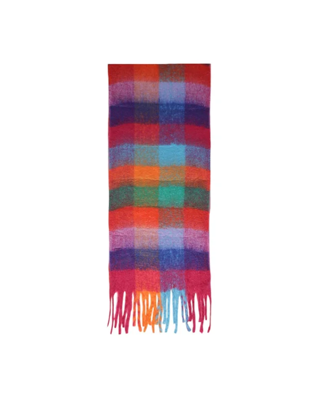 Pieces Rainbow Plaid Scarf Fringe Detail