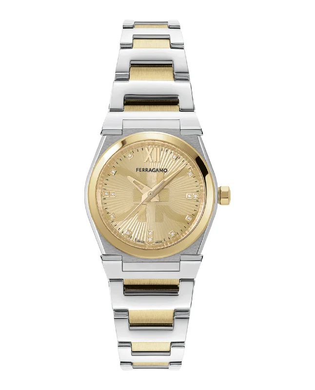 Ferragamo Womens Vega Two Tone 28mm Bracelet Fashion Watch