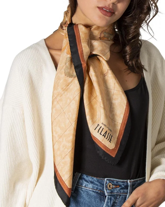 Alviero Martini Prima Classe World Map Silk Scarf  Beige