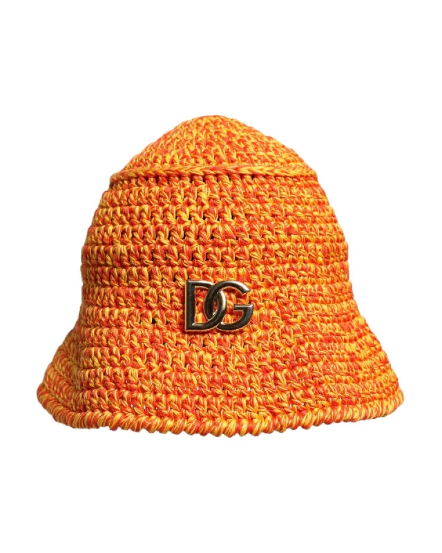 Dolce & Gabbana Crochet Bucket Hat with Logo Women Orange