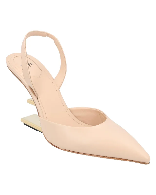 Fendi Slingback Pumps 80mm Leather Women Brown | Beige Block Heel