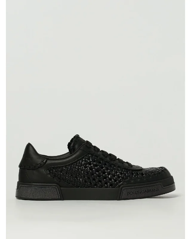 Dolce & Gabbana Woven Leather Low Top Sneakers Men Black