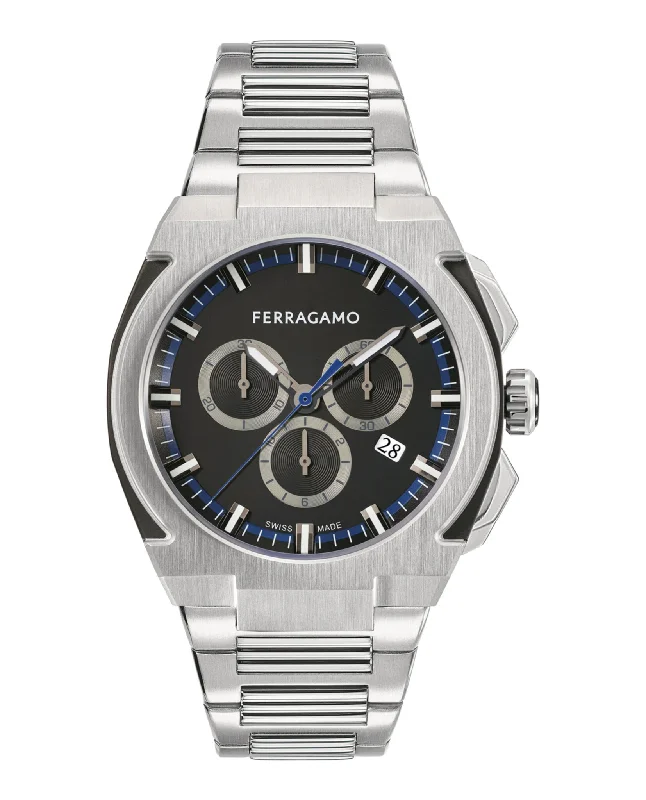 Ferragamo Mens Ferragamo Supreme Chrono Stainless Steel 43mm Bracelet Fashion Watch