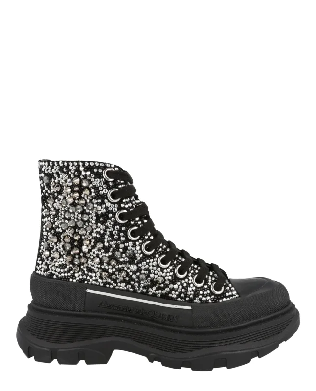Alexander McQueen Womens Crystal Embellished Tread Slick Boots