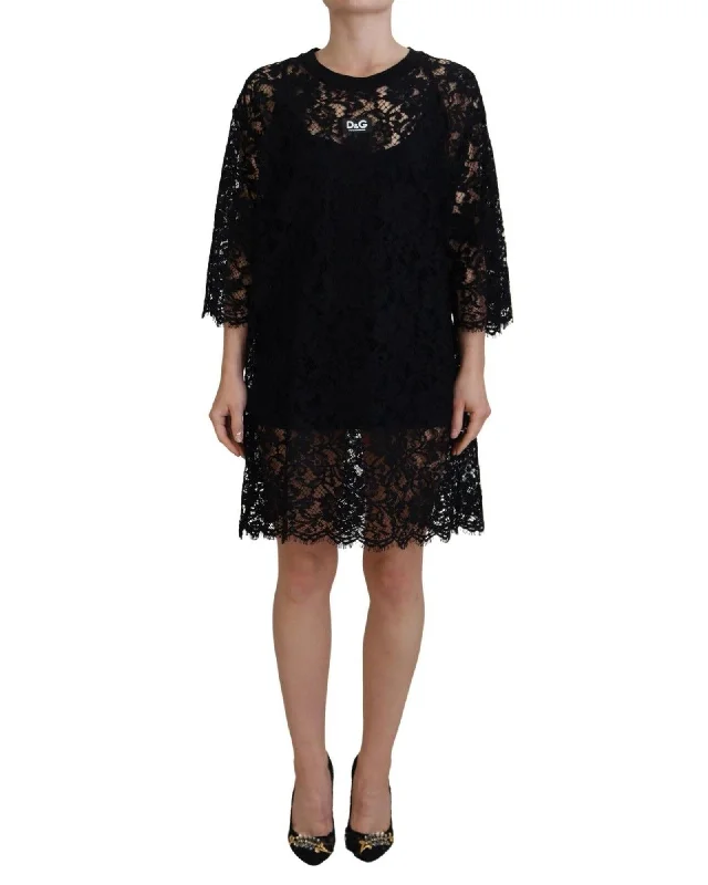 Dolce & Gabbana  Black Lace T-Shirt Dress
