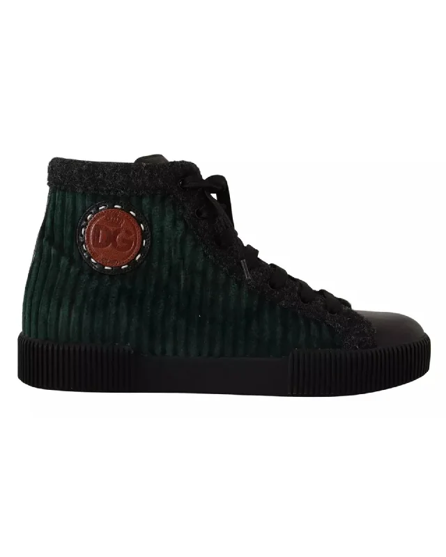 Dolce & Gabbana HighTop Sneakers Corduroy and Wool Model Men Black And Green
