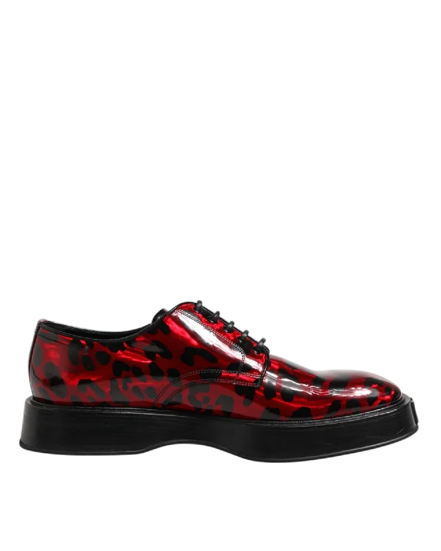 Dolce & Gabbana Leopard Print Dress Shoes Men Black And Red Formal Shoes