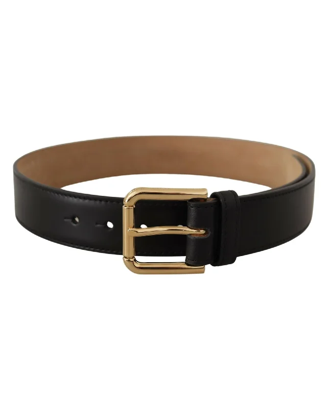 Dolce & Gabbana  Black Leather Belt with Gold-Tone Buckle