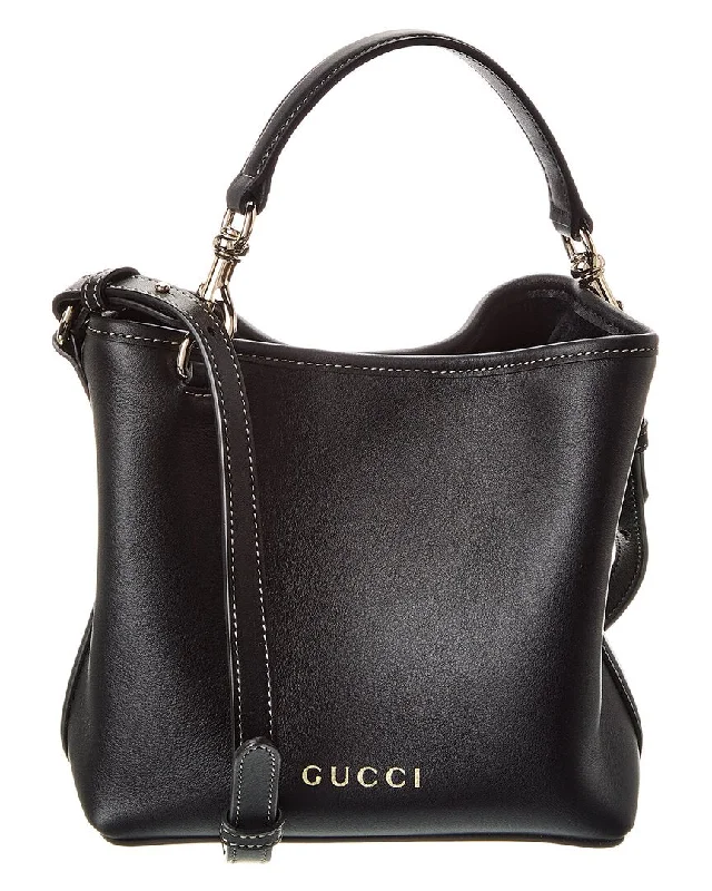 Gucci Gg Mini Emblem Leather Bucket Bag