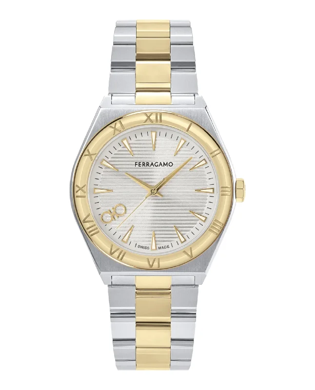 Ferragamo Mens Vega Two Tone 40mm Bracelet Fashion Watch