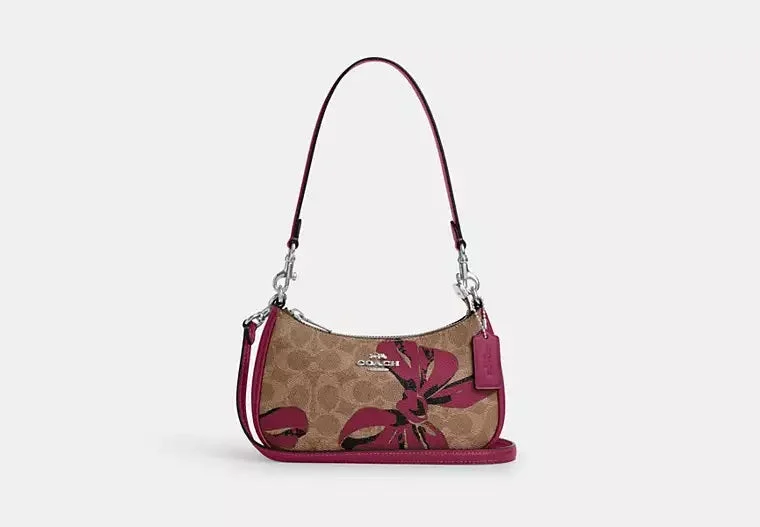 Coach Teri Mini Crossbody Bag In Signature Canvas With Bow Print Pink 