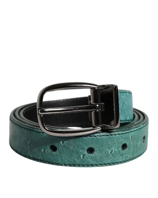Dolce & Gabbana Ostrich Leather Belt Buckle Women Green