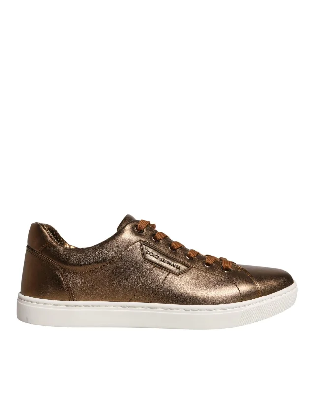 Dolce & Gabbana Leather Logo Metallic Sneakers with Rubber Sole