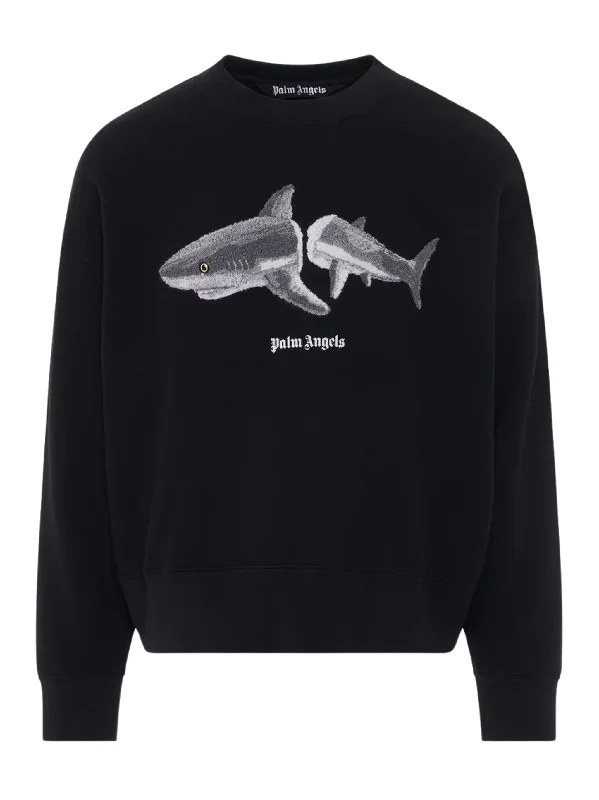Palm Angels Broken Shark Logo Black Sweatshirt