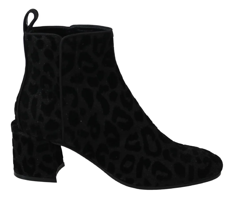 Dolce & Gabbana Leopard Pattern Zipper Short Boots
