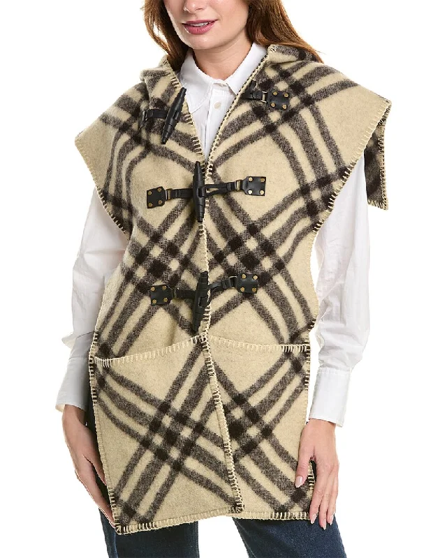 Burberry Check Wool & Leather Cape