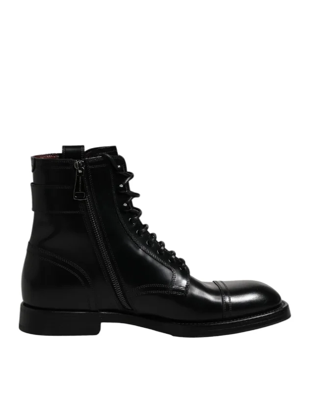 Dolce & Gabbana LaceUp Zip Leather Boots Men Black
