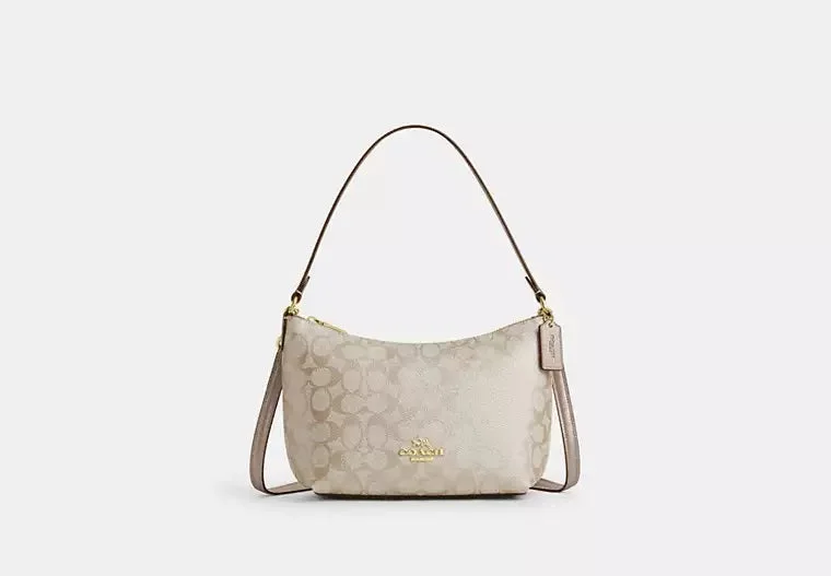 Coach Zip Top Shoulder Bag In Signature Canvas Champagne 