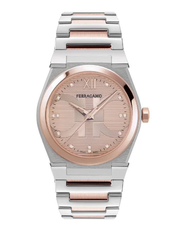 Ferragamo Mens Vega Two Tone 40mm Bracelet Fashion Watch