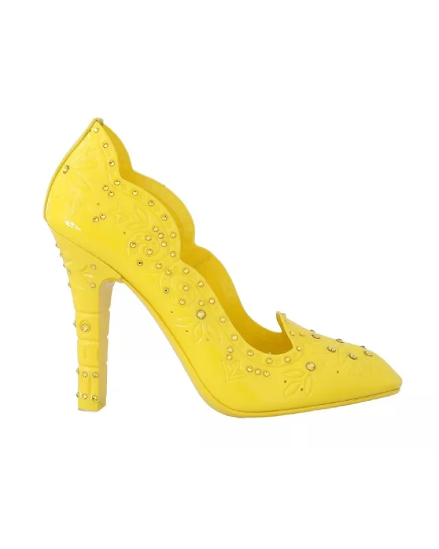 Dolce & Gabbana Embellished Patent Leather Pumps Women Yellow