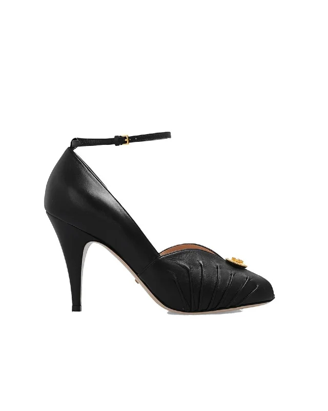 Gucci Ankle Strap Pointed Toe Heels Women Black Pumps