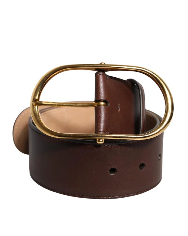 Dolce & Gabbana Leather Belt with Oval Buckle Women Brown
