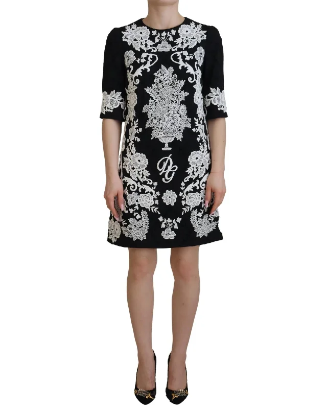 Dolce & Gabbana  Floral Embroidered Black Cotton Dress
