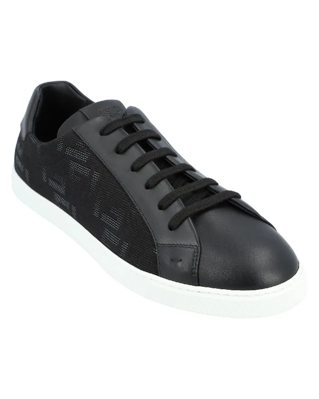 Fendi Logo Pattern Leather Sneakers Women Black | Black