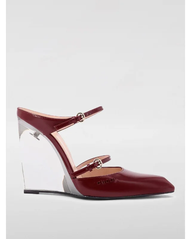 Gucci Wedge Heel Strap Wedges Women Red