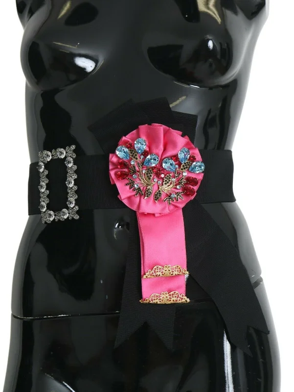 Dolce & Gabbana Crystal Flower Brooch Cotton Belt