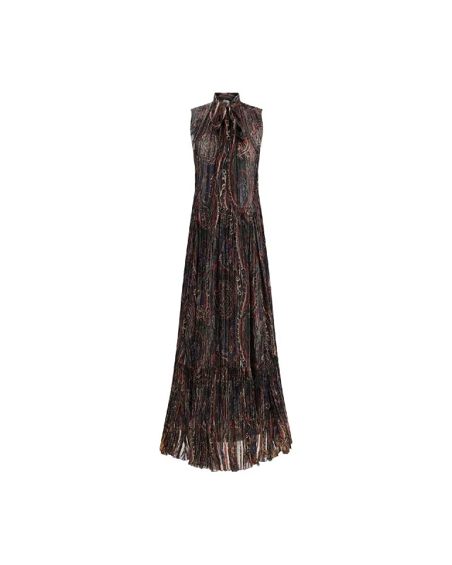 Saint Laurent Paisley Print Pleated Maxi Dress Women Multicolor Dresses
