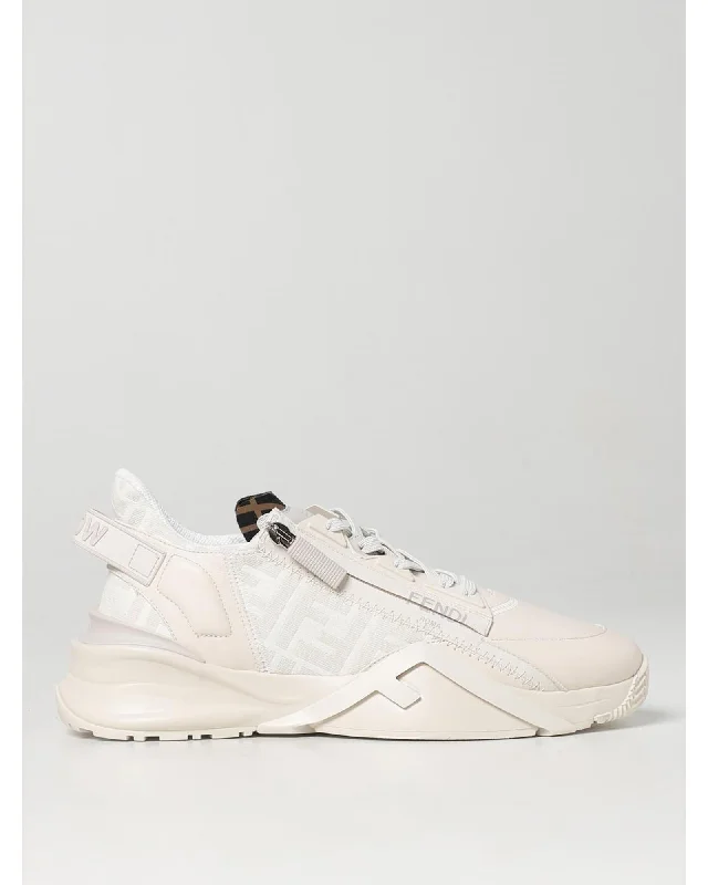 Fendi Match Sneakers FF Logo LaceUp Women Yellow Cream