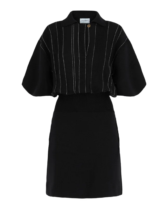 Ferragamo Womens Contrast Stitch Knit Dress