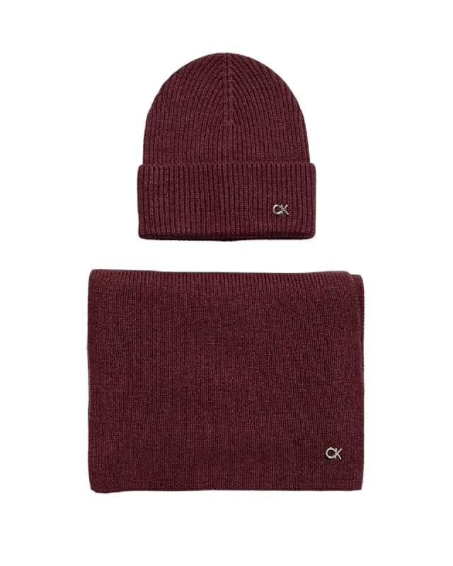 Calvin Klein  Beanie & Scarf Set Burgundy