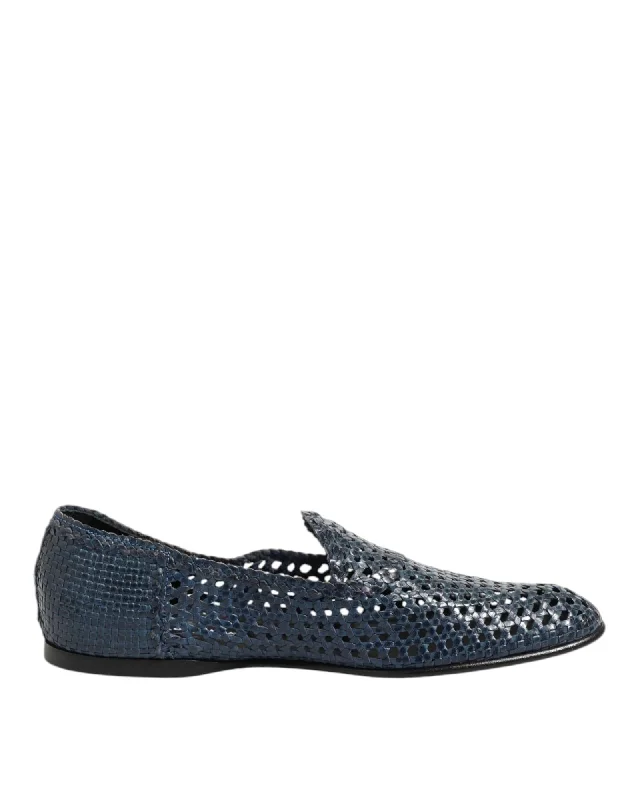 Dolce & Gabbana Woven Leather Loafers Men Blue