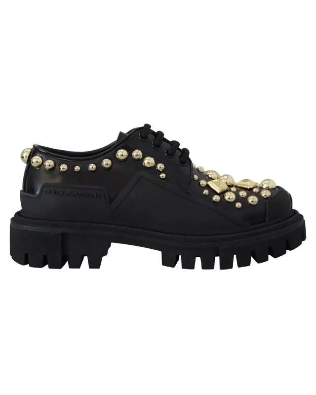 Dolce & Gabbana Studded Oxfords Women Black Flat Shoes