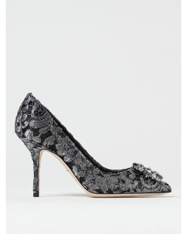Dolce & Gabbana Lace Heels Crystal Embellishment Women Grey Pumps & Heels