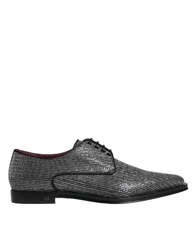 Dolce & Gabbana Silver Polyurethane Derby Formal Dress Shoes with Leather Sole and Lace-up Closure