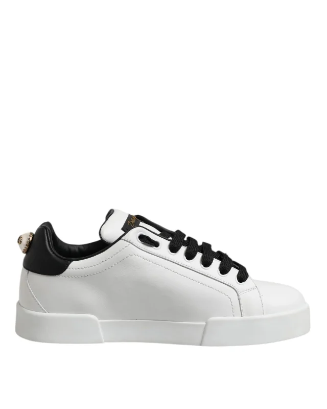 Dolce & Gabbana Portofino Sneakers Embellished Heel Men White