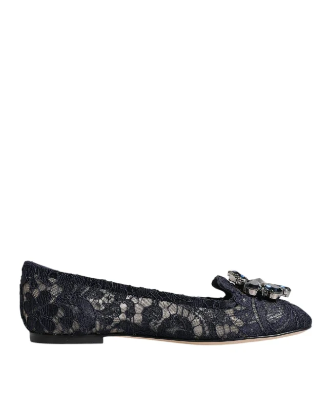 Dolce & Gabbana Taormina Lace Flats with Crystal Embellishment