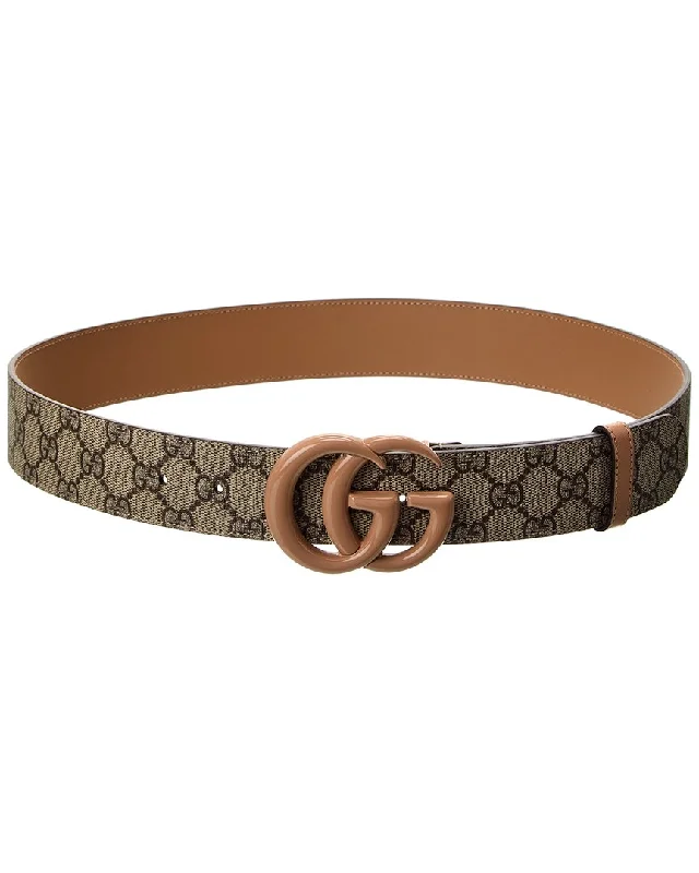 Gucci Gg Marmont Wide Gg Supreme Canvas & Leather Belt