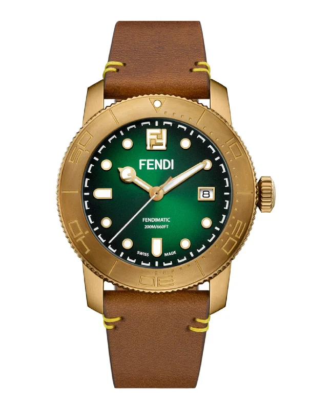 Fendi Mens Fendi Aqua Bronze 42mm Strap Fashion Watch