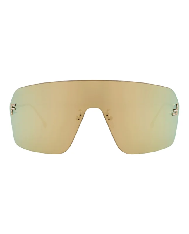 Fendi Womens Shield/Wrap Gold Gold Gold Fashion Designer Eyewear