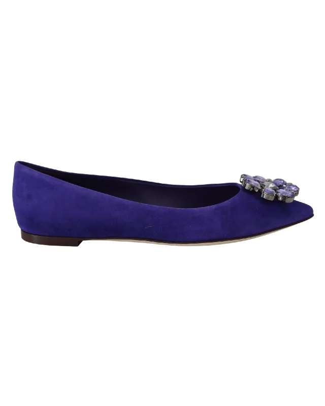 Dolce & Gabbana  Suede Ballerina Flats with Crystal Embellishment