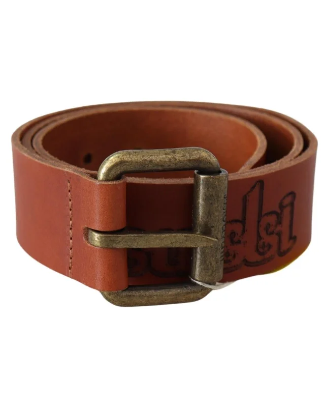 Just Cavalli  Mens Brown Leather Belt with Embossed Logo