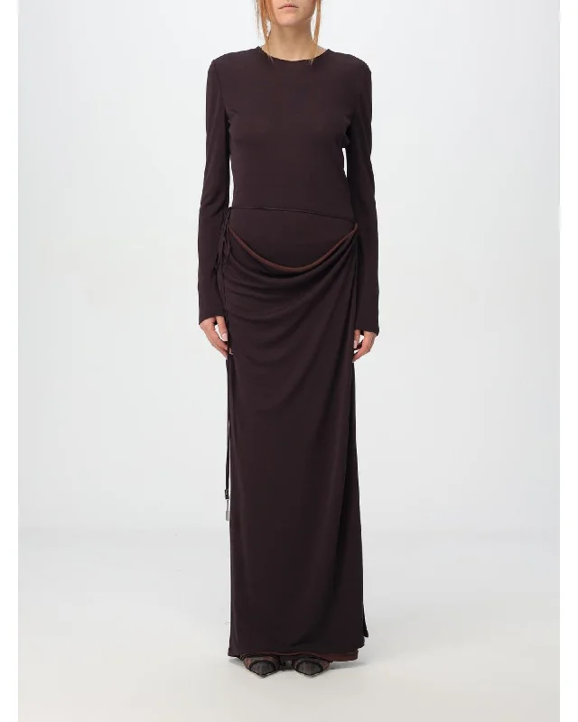 Fendi Draped Knit Maxi Dress Women Plum Dresses