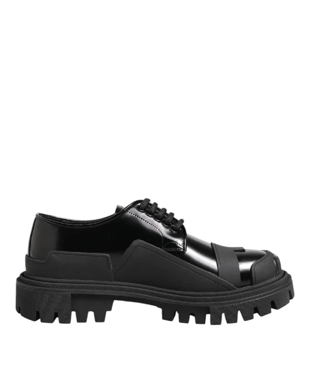 Dolce & Gabbana Lug Sole Leather Oxfords Men Black Formal Shoes