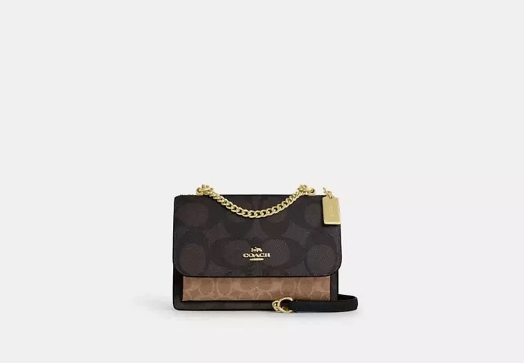 Coach Klare Crossbody Bag In Blocked Signature Canvas Walnut Tan 