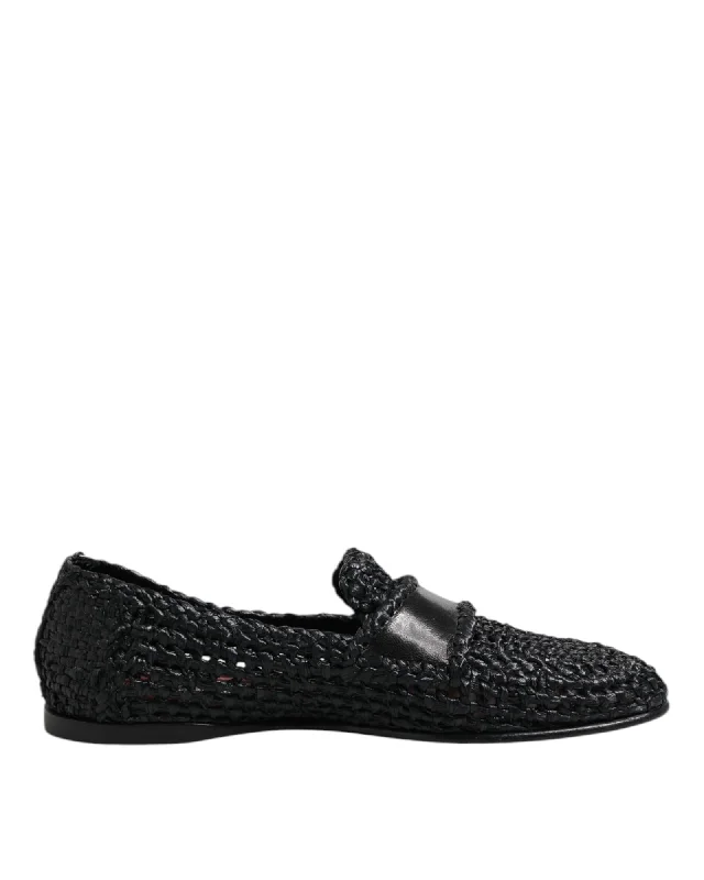 Dolce & Gabbana Raffia Woven Loafers Men Black